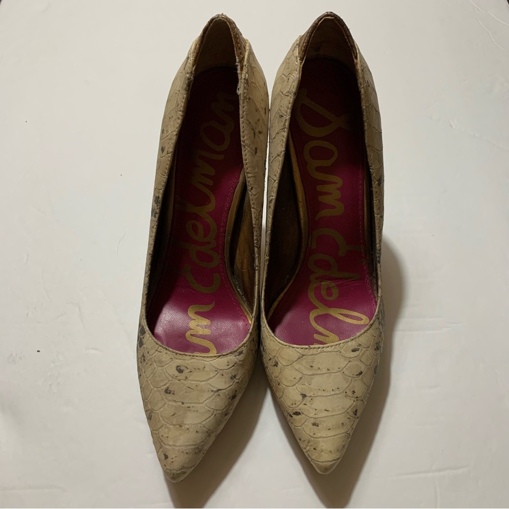 Sam Edelman Heels Cream Gray Snake print size 5.5